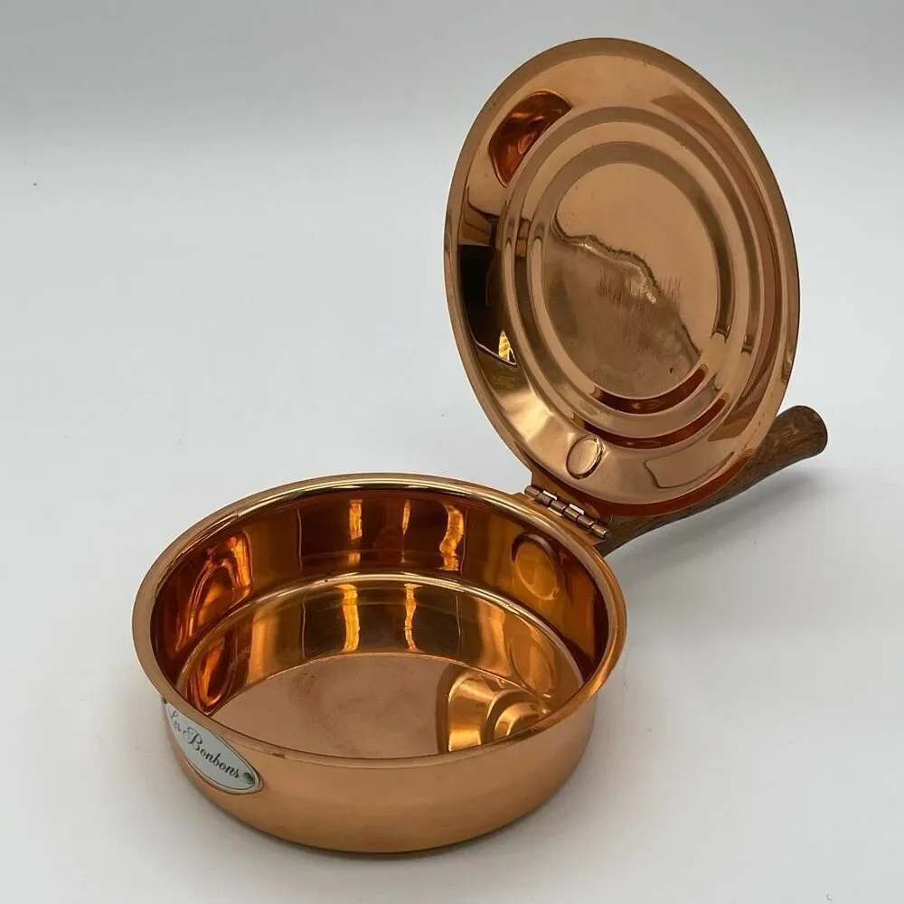 TELEFLORA‎ Silent Butler Copper Les Bonbons Wood Handle Hinged Lid Crumb Catcher